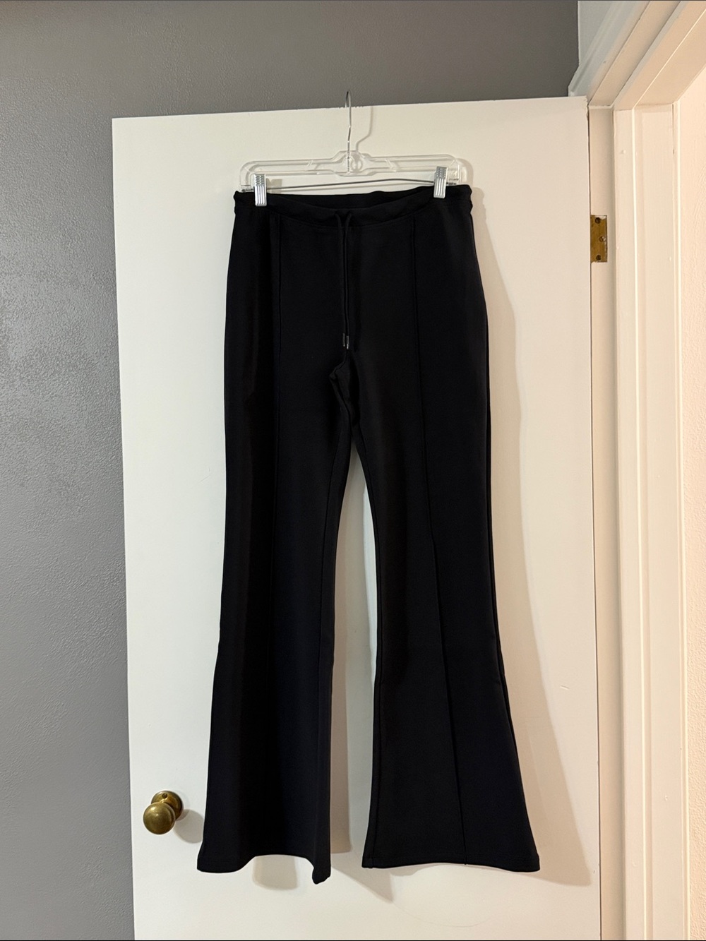 Zenana Outfitters Black Flare Knit Pants with Drawstring